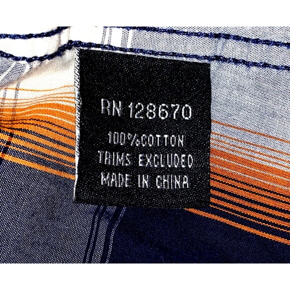 Cowboy Hardware Long Sleeve Button Front Pearl Snap Shirt Orange/Blue Plaid Med - Picture 8 of 9